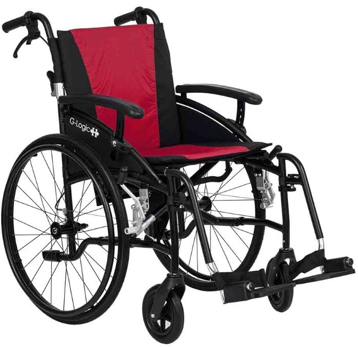 Excel G-Logic Lightweight Self Propelled Wheelchair 20'' Black Frame and Red Upholstery